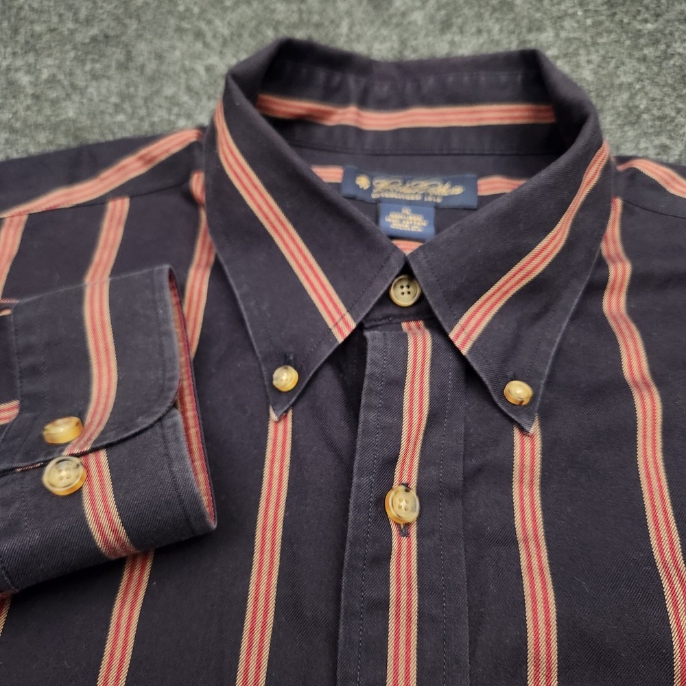 Brooks Brothers Mens XL Black Red Gold Striped Button Down Shirt Non-Iron